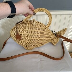 Jelavu Nemo Fish Crossbody Bag Ratan Beige Brown Learned Strap Sold Out $165